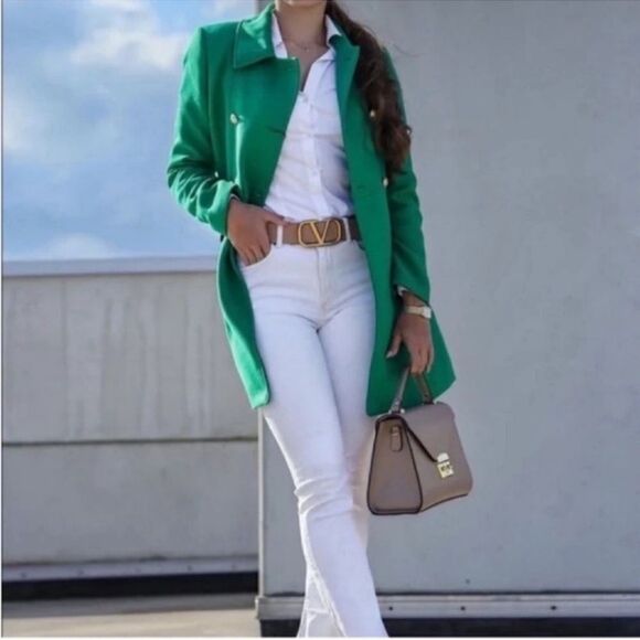 NWT ZARA Green Coat Jacket BUTTONED TAILORED GREEN Size XS - Picture 7 of 15